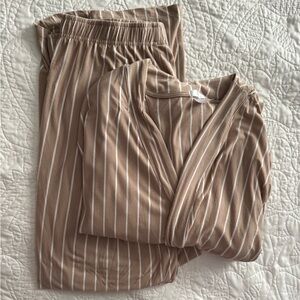 Striped Tan Pajama Set - Lake Pajamas Kimono Set